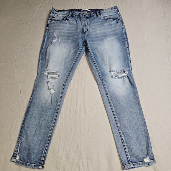 Kancan Stonewash Distressed Tapered Skinny Size 32 Stretchy, Waist from 18-20 - Picture 9 of 14